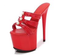 Tacchi altissimi da 17 cm da Donna | Sandali Stiletto Sexy per Matrimoni, Discoteche, Pole Dance/Strip Dance | Supporto Plantare e Design Antiscivolo,Rosso,41 EU