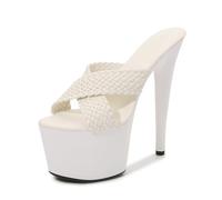 Tacchi altissimi da 17 cm da Donna | Sandali Stiletto Sexy per Matrimoni, Discoteche, Pole Dance/Strip Dance | Supporto Plantare e Design Antiscivolo,Bianca,40.5 EU