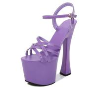 Tacchi altissimi da 18 cm per travestitismo e Pole Dance | Sandali con Plateau Spesso e Cinturino alla Caviglia, per Discoteche/spettacoli di spogliarelliste,Viola,34 EU