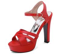 Tacchi con Piattaforma con Cinghie Incrociate Punta Aperta Tacco Alto Sandali Donna per Vacanza E Outfit Estivo Design di Moda di Tendenza Suola Spessa,Rosso,41 EU