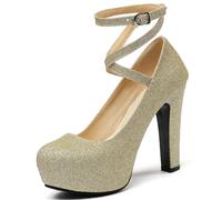 Tacchi da Sposa da Donna Scarpe con Tacco Alto da Donna, con Cinturino alla Caviglia, con Plateau, for Matrimonio, Ufficio, Festa, Taglia Grande(Gold,46)