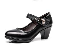 Tacchi da Sposa da Donna Scarpe da Ballo quadrate con Tacco Medio e Gancio e Passante in Pelle, Testa Rotonda, 6 cm, Scarpe da Lavoro da Donna(Black,42)