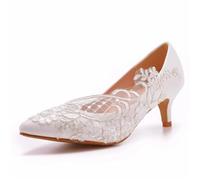 Tacchi da Sposa da Donna Scarpe da Sposa Bianche da con Tacco Alto da Donna con Cinturino alla Caviglia da Festa in Pizzo con Strass(38)