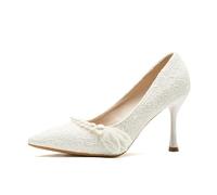 Tacchi da Sposa di Piccole Dimensioni per Le Donne - Pompe a Spillo da 3,35 Pollici per la Sposa e Le Damigelle d'Onore - per la Festa Serale a Piedi Quotidiana,Bianca,37 EU