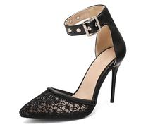 Tacchi da Ufficio Punta Aguzza Mesh Pizzo Stiletto Scarpe Stile D'Orsay Slip On Scarpe Eleganti per Lavoro Business E Occasioni Formali Leggerezza Comfort,Nero,47 EU