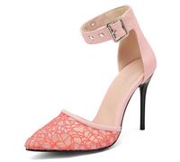 Tacchi da Ufficio Punta Aguzza Mesh Pizzo Stiletto Scarpe Stile D'Orsay Slip On Scarpe Eleganti per Lavoro Business E Occasioni Formali Leggerezza Comfort,Rosa,48 EU