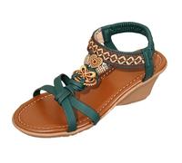 Tacchi Donna Eleganti Scarpe Estive Comode Sandali piatti da donna stile scintillante sandali larghi da con cinturino elastico alla caviglia Scarpe Tacchi Comode (Green 37)