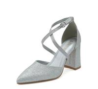 Tacchi per Le Donne Che Si sposano con Il Cinturino alla Caviglia e Si Vestono con Le Pompe a Punta Chiusa Argento Size 41