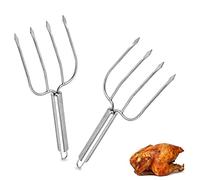 Tacchino Acciaio Inox Forchettoni Forchette per Pollame Arrosto Tacchino Forchettoni Carne Forchetta per Carne a Quattro Aghi Prosciutto Tacchino per Carne in Acciaio Inox (Set da 2), Argentato