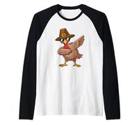 Tacchino Divertente Occhiali Chapeau Pellegrino Maglia con Maniche Raglan