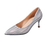 Tacco Donna Sandali Zeppa Scarpe Basse Eleganti da Donna Elegante Incantesimo Colore Bocca Profonda Appuntita Bene Con Scarpe Singole Con Tacchi Alti Di Sandali da Strass (Silver 40)