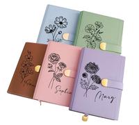 Taccuini personalizzati Taccuino personalizzato con il fiore del mese di nascita e il nome Taccuini in pelle 300 pagine Diario personale ricaricabile su cui scrivere Diario per donne