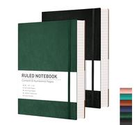 Taccuino a Righe con Copertina Morbida da 2 pezzi - B5 19 x 25 cm Blocco note Grandi con Penna Loop, 408 pagine numerate, g/m² Carta Premium, Segnalibro, Chiusura Elastica,Tasche Interne (Nero, Verde)
