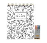 Taccuino a spirale colorato e agenda giornaliera con design floreale, con evidenziatori, 21,6 x 27,9 cm, fiori, note per riunioni, libri da colorare, agenda giornaliera per ADHD, miscela creatività e