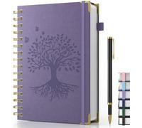 Taccuino A5 con penna, copertina rigida, a spirale, con 240 pagine, 100 g/m², carta resistente all'inchiostro, per adulti, lavoro, scrittura, note, apprendimento, viaggi, 14,5 x 21 cm, viola