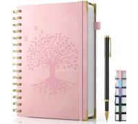 Taccuino A5, copertina rigida, a spirale, con penna, 100 g/mq, 240 pagine, carta resistente agli inchiostri, blocco note per adulti, lavoro, scrittura, note, apprendimento, viaggi, 14,5 x 21 cm, rosa