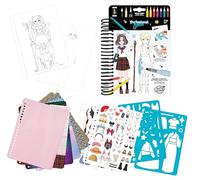 Taccuino di Moda Manga - Kit Creazione Stylisme A5 - 30 Pagine da colorare e Personalizzare, matite acquerellabili, Adesivi e Stencil Inclusi, a Partire da 8 Anni, BUKI France - CM201