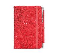 Taccuino glitterato con penna e passante elastico laterale, rosso, B | per il journaling e prendere appunti