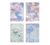 Taccuino orizzontale ispessito a 4 bobine Cartoon Cute Notebook -A5 Coil-Mirror Flower Hidden.