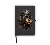 Taccuino portoghese con disegno di cane steampunk, pagine bianche, copertina in ecopelle, agenda, diario, quaderno di lavoro