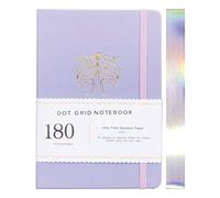 Taccuino punteggiato da 180 g/m², carta bianca spessa in bambù, 160 pagine, griglia a punti da 5 x 5 mm, rilegatura piatta, bordi argentati colorati, segnalibri e tasca posteriore espandibile (BKP-5)