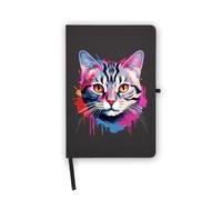 Taccuino ritratto con gatto americano a pelo corto, pagine bianche, copertina in ecopelle, agenda, diario, quaderno di lavoro
