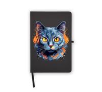 Taccuino ritratto russo con gatto blu, pagine bianche, copertina in ecopelle, agenda, diario, quaderno di lavoro