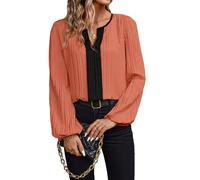 Tacdas Camicia da Elegante e Casual da Donna con Scollo A V e Blocchi di Colore, A Maniche Lunghe, Abbigliamento alla Moda Autunnale Corallo S
