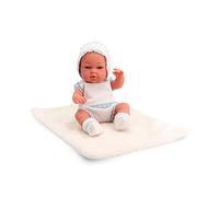 Tachan - Bambola neonato 30 cm, con vestiti a punto blu e bianco, con coperta di borreguito, Fisico Realista per bebè, arti articolate (CPA Toy Group Trading S.L. 788T00622)