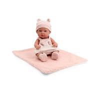 Tachan - Bambola neonato 30 cm, con vestiti a punto rosa e bianco, con coperta di borreguito, Fisico Realista per bebè, arti articolate (CPA Toy Group Trading S.L. 788T00625)
