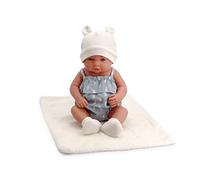 Tachan - Bambola neonato 40 cm, con ranetta con tessuto stampato in blu, cappello e calze a maglia, con coperta in borreguito, Fisico Realista di Bebe (CPA Toy Group Trading S.L. 788T00630)