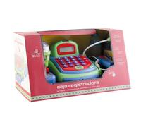 TACHAN - Registratore di cassa blu - Calcolatrice reale - Microfono Amplificatore - Include cesto con cibo, monete e banconote (CPA Toy Group 746T00703)