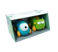 Tachan - Set di 2 auto mostri gomma morbida in due colori giallo e rosso, ruotano su qualsiasi superficie, presa facile e sicura