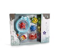 Tachan - Set di giocattoli da bagno e piscina per bambini con rete da pesca e 8 accessori morbidi e colorati con animali marini (756T00582)