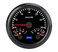 Tachimetro 85mm 3 in 1 Contagiri 3000 giri/min Voltmetro 8 a 16 V Retroilluminazione a 7 colori E 1/4 1/2 3/4 F Indicatore livello carburante per camion yacht RV (Quadrante nero Lunetta nera CX8291B)