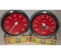 Tachimetro + contagiri Smiths 100 mm Lunetta cromata con quadrante rosso