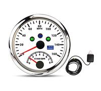 Tachimetro GPS con contagiri 8000 giri/min DC9 a 32 V IP67 impermeabile 0 a 160 MPH retroilluminazione rossa accurata per barca ATV veicolo marino acciaio inossidabile 85 mm (Quadrante bianco