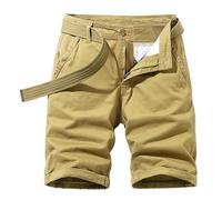 tacniseyw Bermuda cargo larghi da uomo, leggeri, rilassati, in stile capri, elasticizzati, in vita, con tasche, traspiranti, per attività all'aperto, con fibbia per cintura e abbottonatura, cachi, L