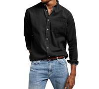 tacniseyw Camicia da uomo casual a maniche lunghe, vestibilità regolare, classica, con colletto button down, maniche lunghe con colletto bordato, stile baggy, tinta unita, camicia con tasca sul petto