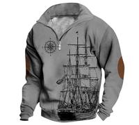 tacniseyw Felpe da salotto da uomo con grafica 3D a vela a vela camicie stampate con cerniera scollo a V maglione casual allentato autunno taglie forti maglioni senza cappuccio per uomo Uk comodo