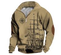 tacniseyw Felpe da salotto da uomo con grafica 3D a vela a vela camicie stampate con cerniera scollo a V maglione casual allentato autunno taglie forti maglioni senza cappuccio per uomo Uk comodo