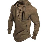 tacniseyw Maglione con cappuccio da uomo vintage con cappuccio slim fit pizzo con cappuccio camicia a maniche lunghe tattico pullover camicia con cappuccio retrò Henley felpa abbigliamento vichingo