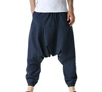 tacniseyw Pantaloni harem da uomo elasticizzati in cotone e lino, pantaloni casual in vita elasticizzata con tasche, pantaloni a tinta unita, polsini stretti alla caviglia, pantaloni da tuta per yoga