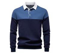 tacniseyw Polo da uomo con collo a polo, colori a contrasto, casual, caldo, pullover a maniche lunghe, top invernale patchwork, polo a maniche lunghe, slim fit, a righe, camicie da golf con colletto