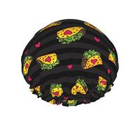 Taco Bout Love Black Stripes Cuffia da Impermeabile, Cuffia Elastica per Capelli da Bagno Protezione Ambientale Cuffia da Bagno per Capelli, Doppio Strato Impermeabile Cappello da da B