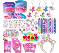 Tacobear 118pz Gadget Unicorno Compleanno Bambina con Cerchietto Unicorno Timbri Portachiavi Braccialetti Slap Anelli Adesivi Tatuaggi Sacchetti Regalo Regalini Fine Festa Compleanno Invitati