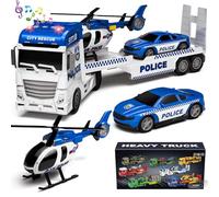 Tacobear 3 in 1 Polizia Trasportatore con Elicottero e Auto-Camion Giocattolo grande per bambini 2-6 anni
