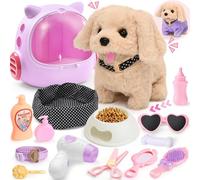 Tacobear Cagnolino Che Abbaia e Cammina Elettronico Cane Giocattolo Bambini con Gabbia Guinzaglio e Vestiti, Interattivi Peluche Cane Robot Giochi Bambina 3 4 5 6 Anni Regalo Compleanno Natale