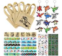Tacobear Gadget Compleanno Bambini Dinosauro - Sacchetti, Slap Braccialetti, Sticker, Portachiavi, Regalini Fine Festa, Giocattolo Bomboniere