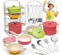 Tacobear Pentole Giocattolo e Accessori Cucina per Bambini, Set Pentoline Giocattolo Acciaio Inossidabile con Utensili Cucina e Grembiule Regalo Bambina Gioco Bambino 3 4 5 Anni